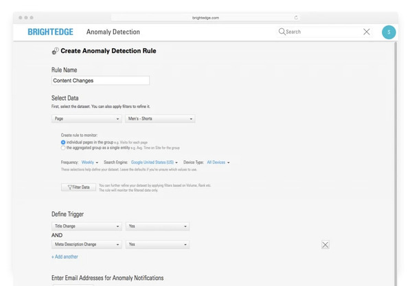 BrightEdge Anomaly Detection for Page Events During Content Changes