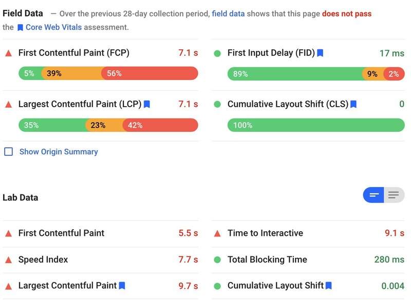 Example of FCP, LCP and more - BrightEdge