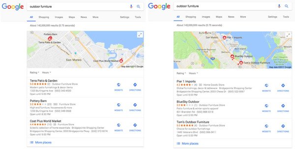 brightedge example of hyperlocal search results