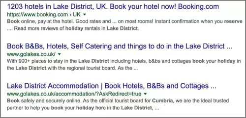 book a holiday in cumbria search results page - brightedge marketing tactics