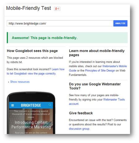 mobile friendly testing with brightedge