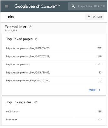 Example Links Report from new Google Search Console