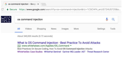 WhiteHat Security "os comman injection" SEM ad for smart content framework - brightedge