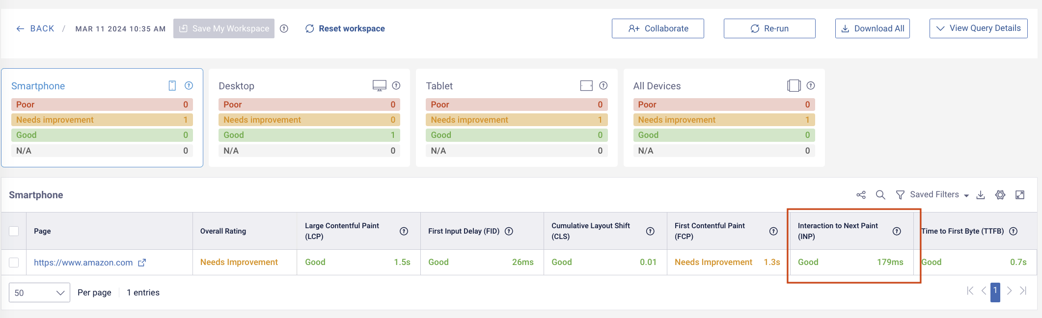 BrightEdge Instant shows real time ranking insights like INP