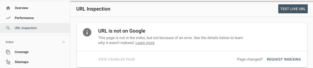 seo reporting example of reindex tool in google search console