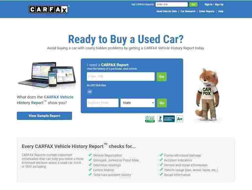 CARFAX Landing Page showing example of strong CTA - brightedge