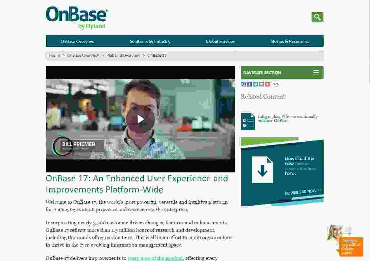 OnBase Landing Page showing example of embedded videos - brightedge