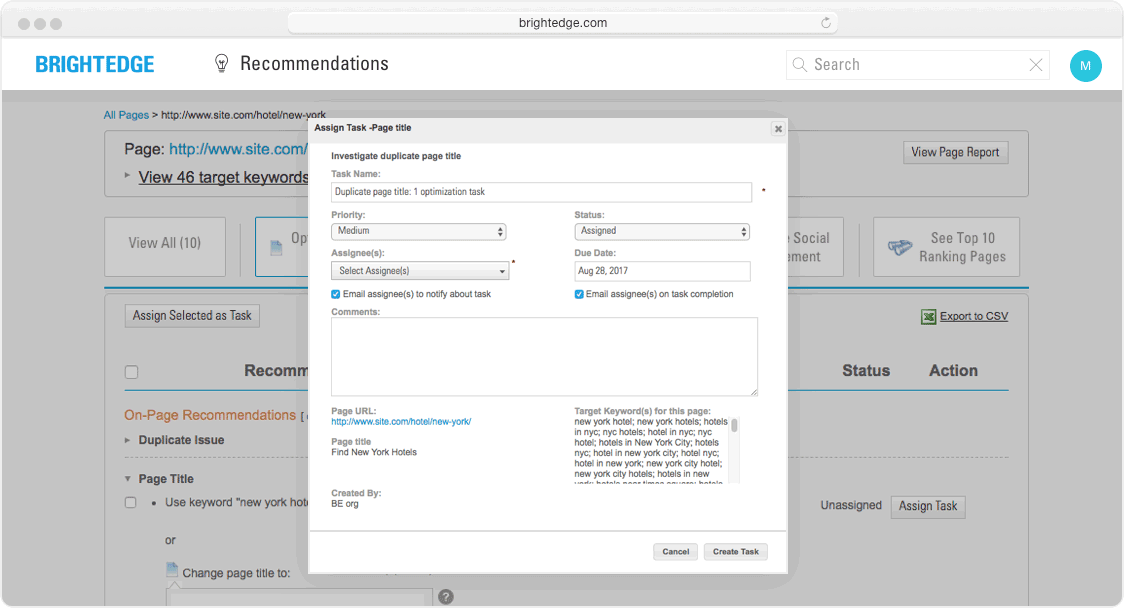 recommendations task assignment interface