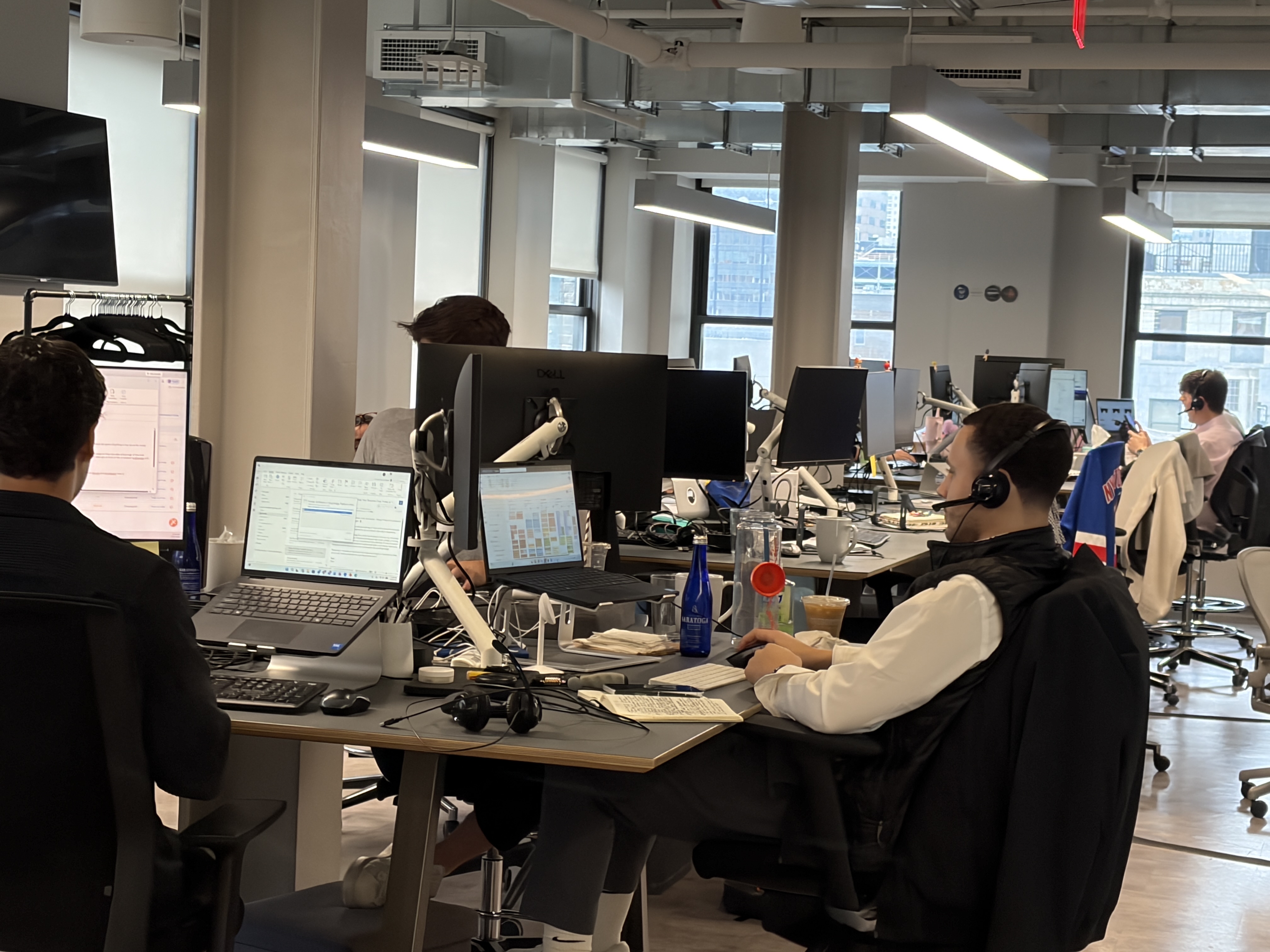 Team collaboration at desks